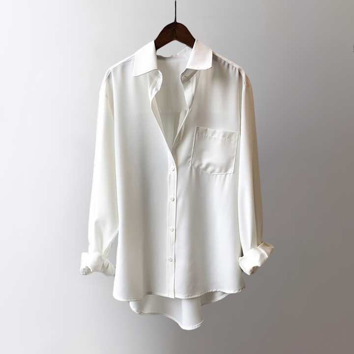 Women's Satin Blouse – Elegant High-Low Hem for Work to Evening