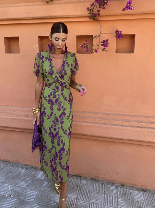 Women's Floral Print Ani Midi Dress - Elegant Summer Style