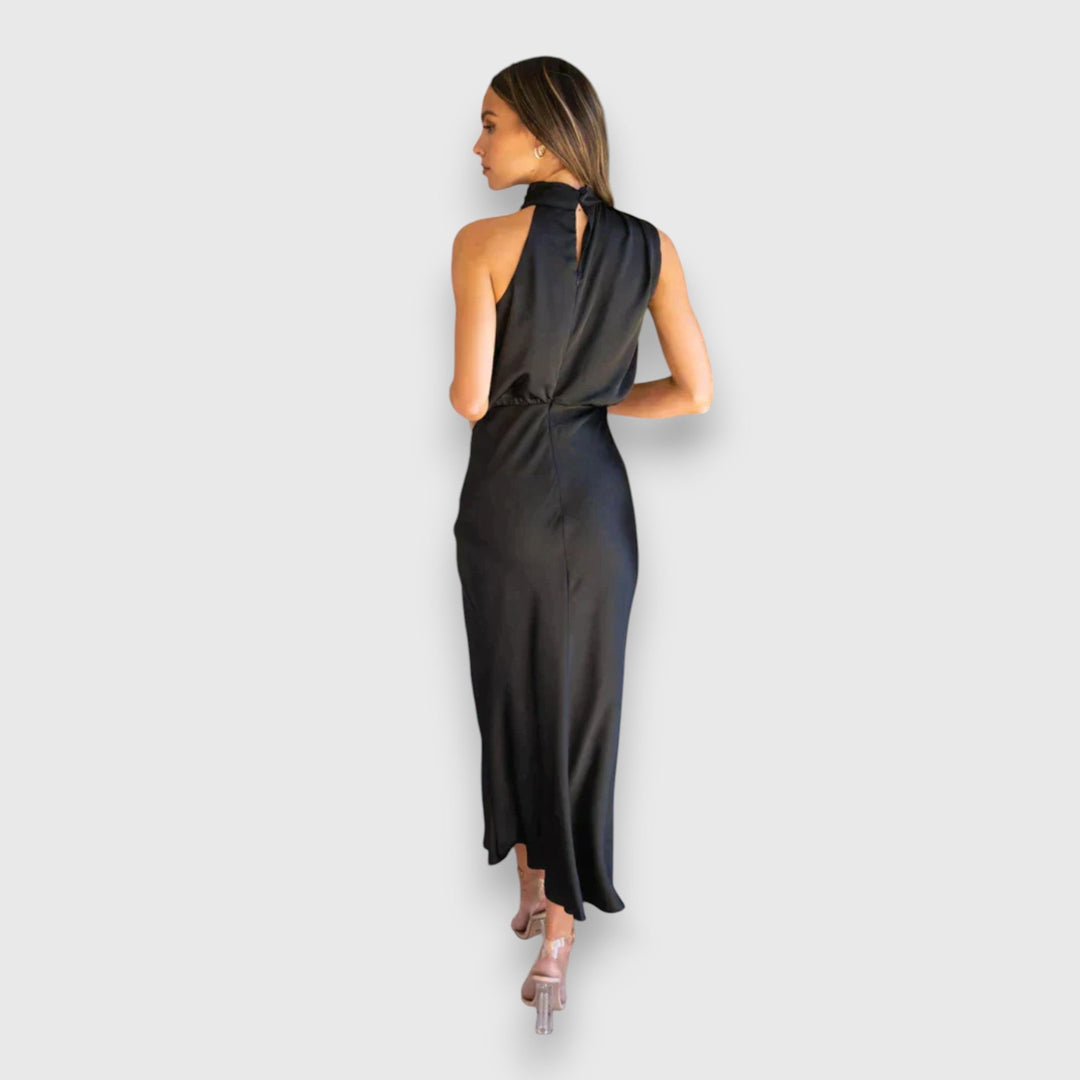 Women's Satin Halter Midi Dress - Elegant Occasion Style