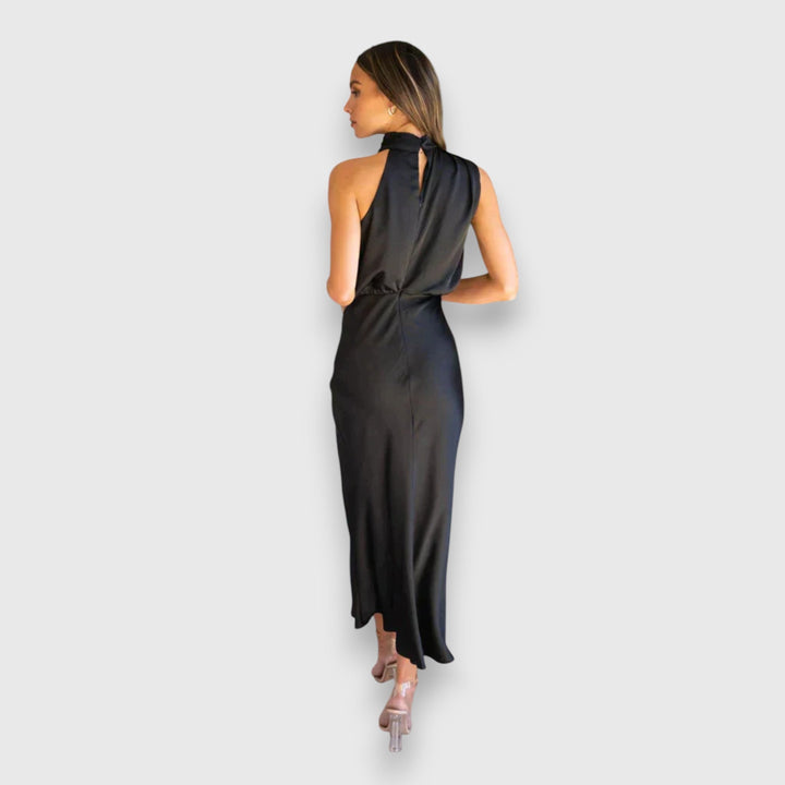 Women's Satin Halter Midi Dress - Elegant Occasion Style