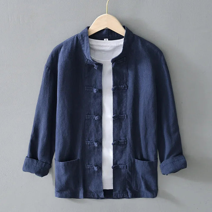 Men's Linen Mandarin Collar Shirt – Cotton-Linen Summer Shirt