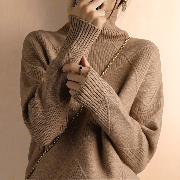 Women's Lotus Cotton Checkered Chunky Turtleneck Sweater