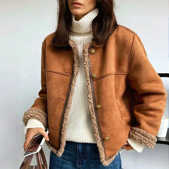 Women's Shearling Button Jacket - Cozy Winter Essential