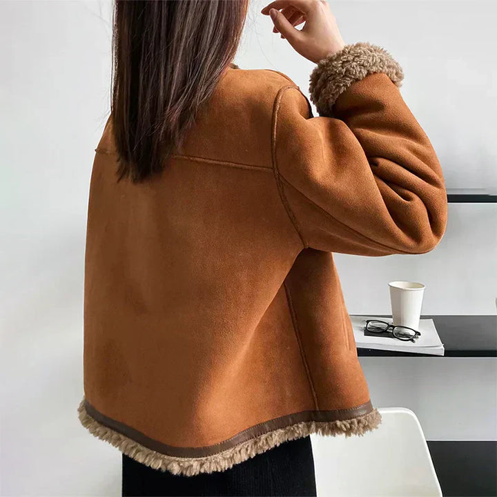 Women's Shearling Button Jacket - Cozy Winter Essential