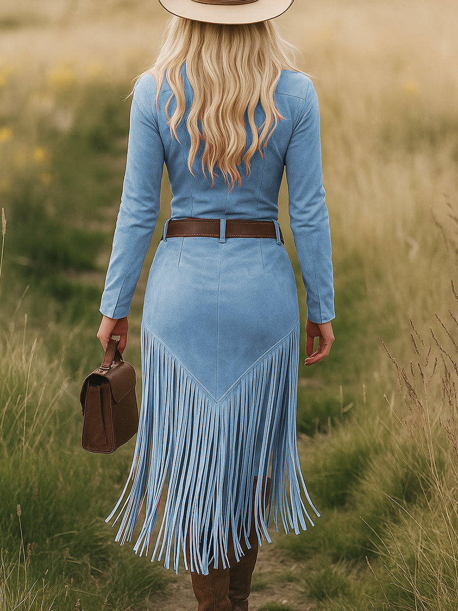 Women's Suede Fringe Dress - Free-Spirited Artistic Style