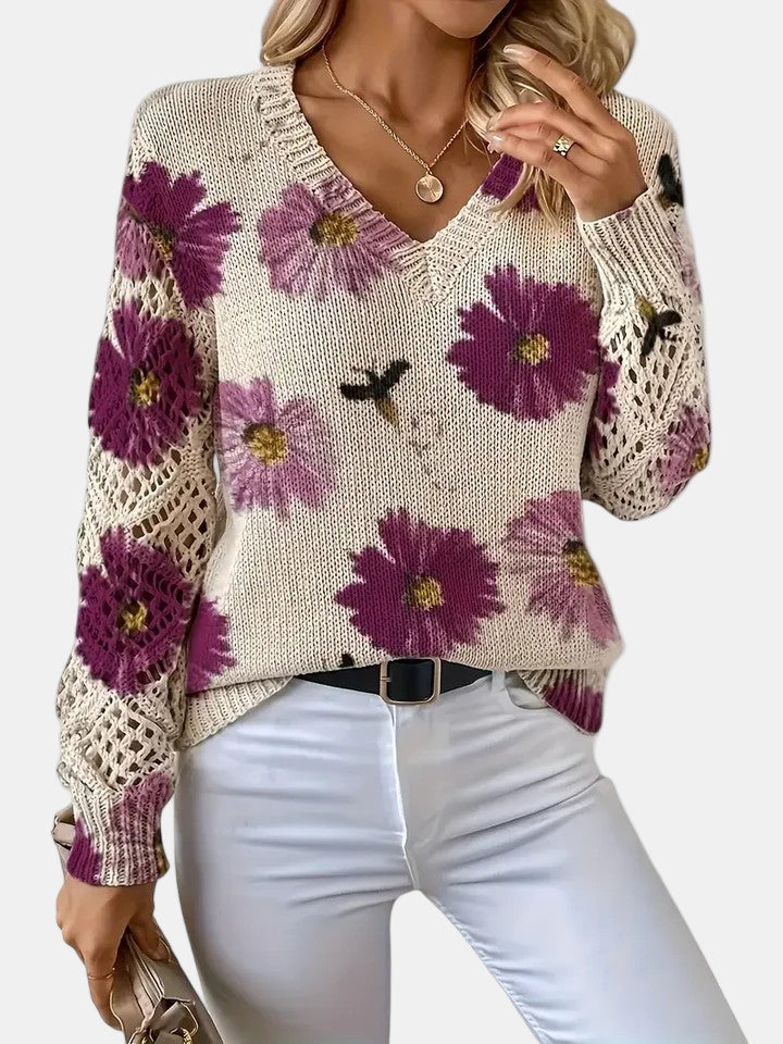 Women's Blooming Chic Knit Sweater - Effortless Everyday Elegance