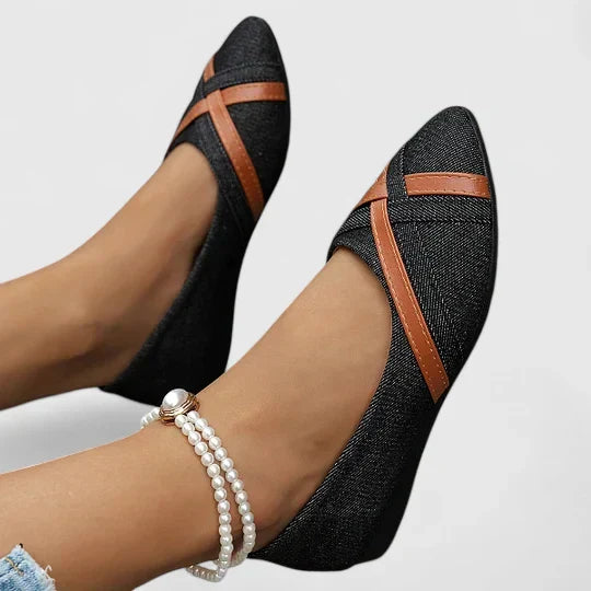 Women's Cross-Strap Denim Flats - Everyday Casual Style