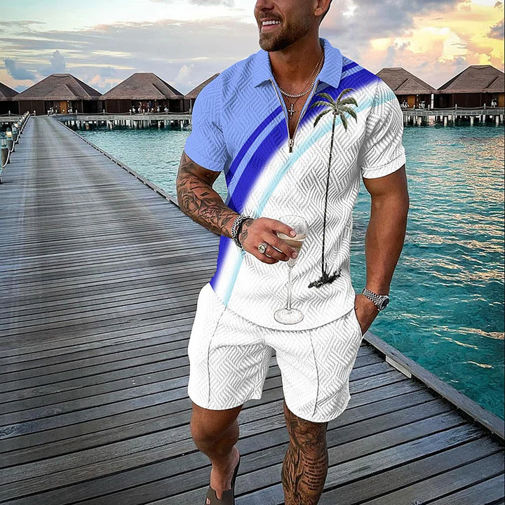 Men's Smiley Print Polo and Shorts Set - Summer Vacation Style