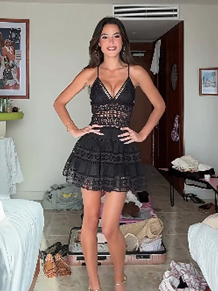 Elegant Lace Cutout Waist Cami Dress