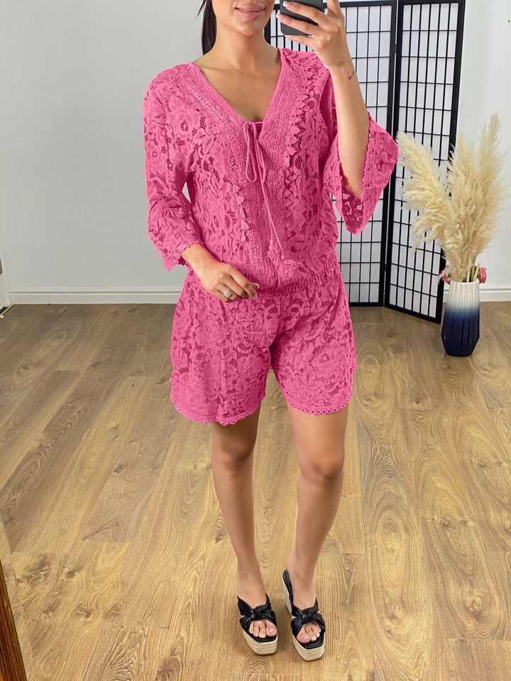 Women's Casual Lace V-Neck Two-Piece Set - Effortless Day to Night