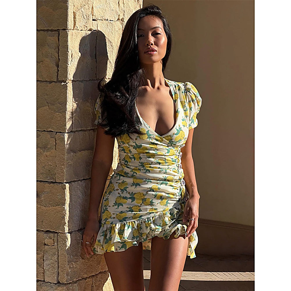 Vacation Printed Ruffle Mini Dress