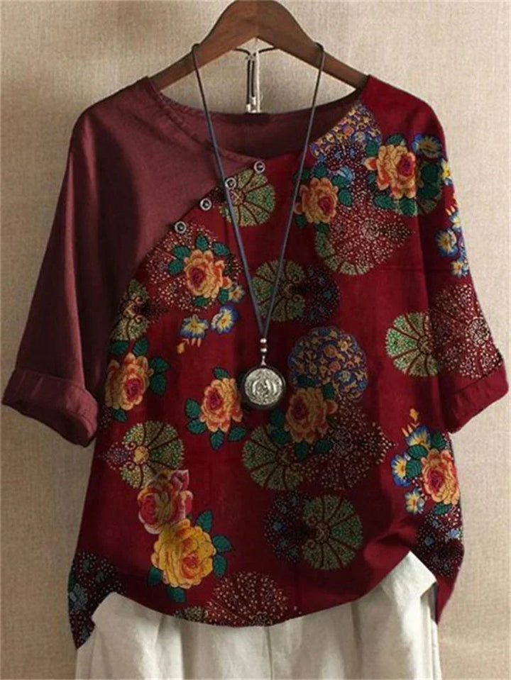 Women's Floral Short Sleeve Button Down Blouse - Everyday Elegance