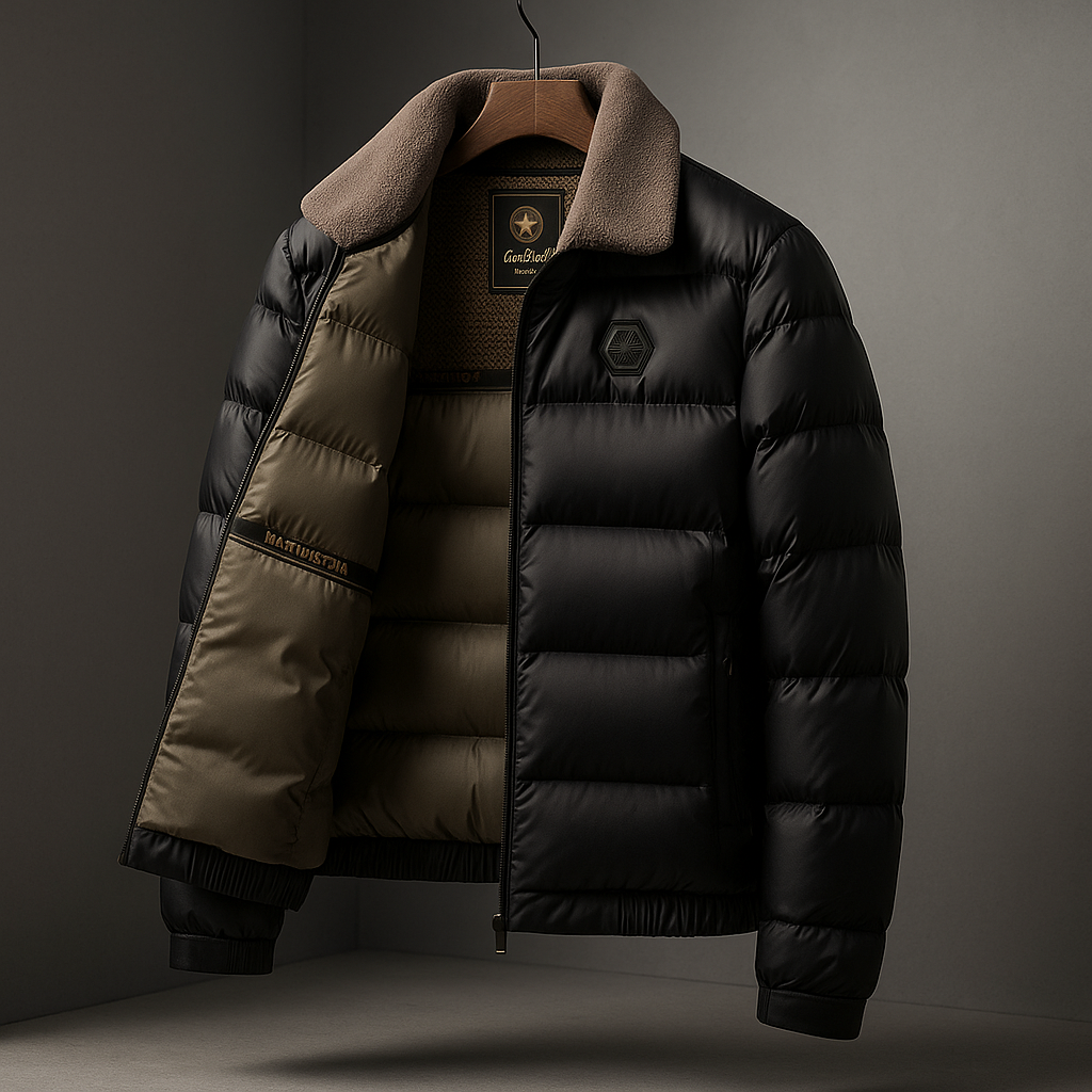 Men's Down Jacket – Fleece-Collar Padded Winter Coat