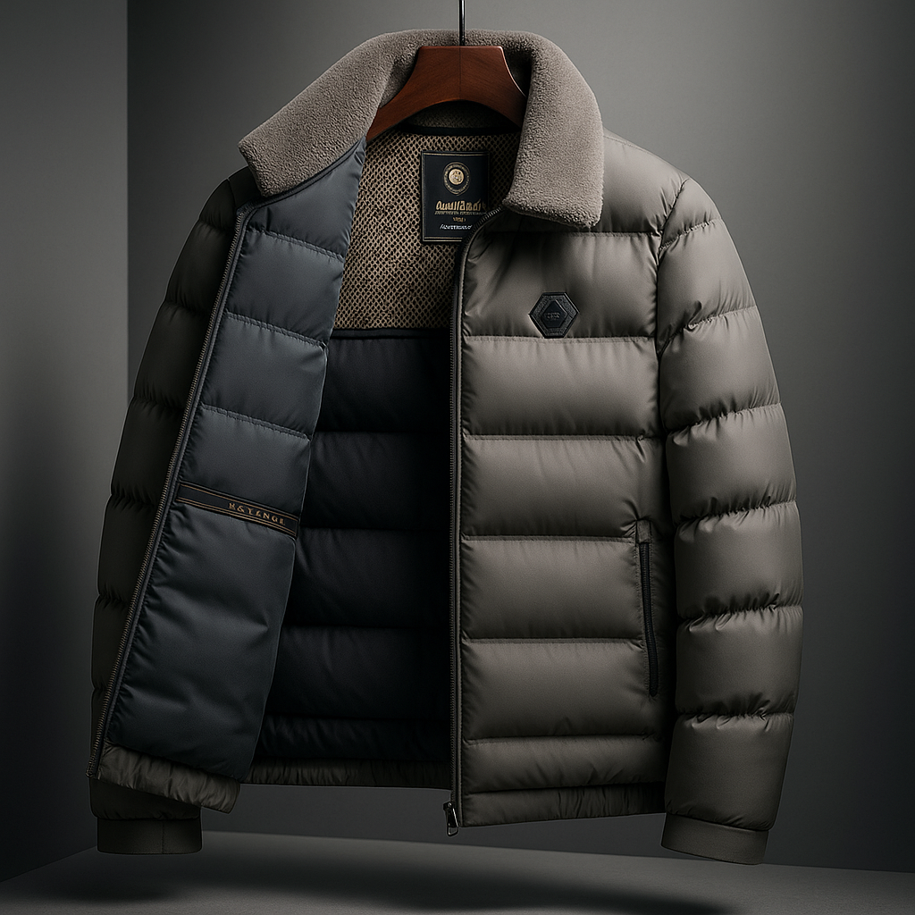 Men's Down Jacket – Fleece-Collar Padded Winter Coat