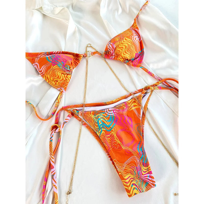 Women's Brazilian Bikini with Chain - Chic Summer Swimwear