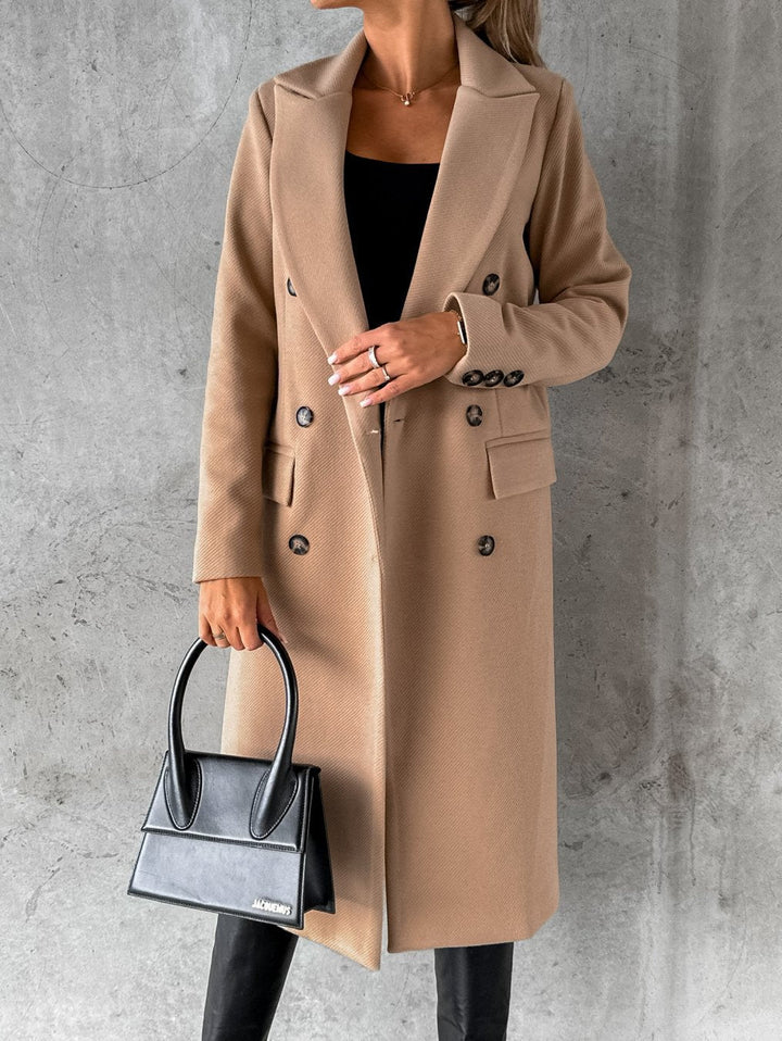 Women's Double-Breasted Long Coat - Refined Warmth
