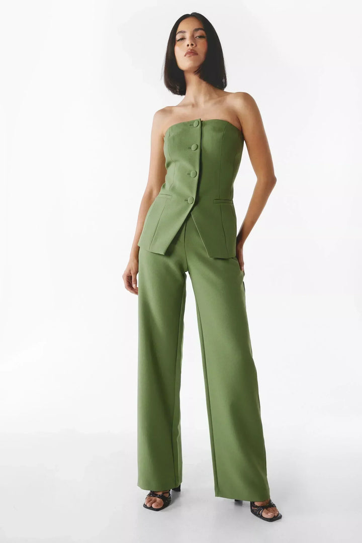 Women's Strapless Buttoned Two-Piece Set - Bold Statement Style