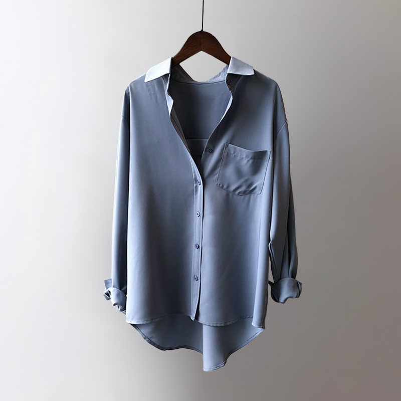 Women's Satin Blouse – Elegant High-Low Hem for Work to Evening