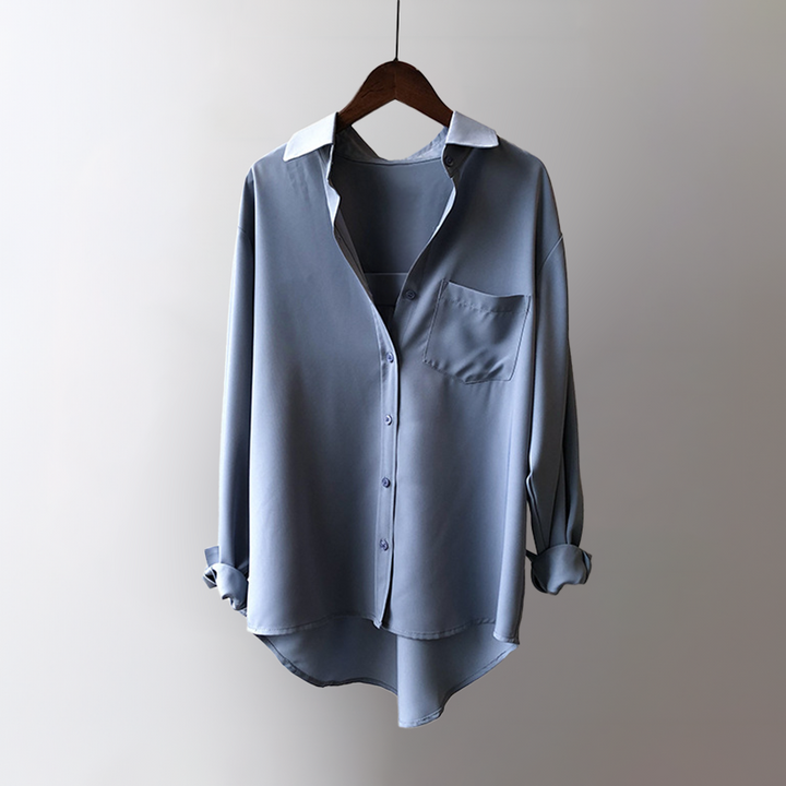 Women's Satin Blouse – Elegant High-Low Hem for Work to Evening