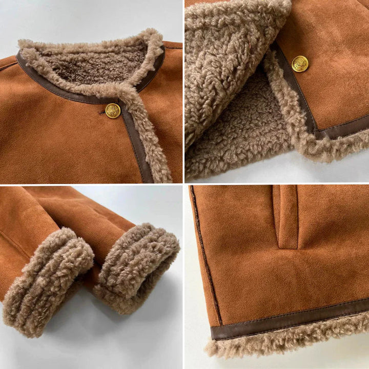 Women's Shearling Button Jacket - Cozy Winter Essential