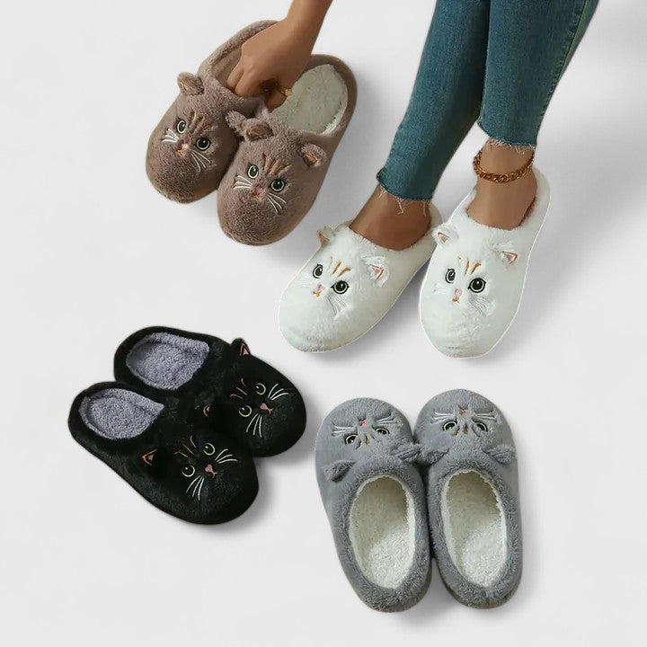 Women's Cat Face Cozy Slippers - Playful Warmth for Home
