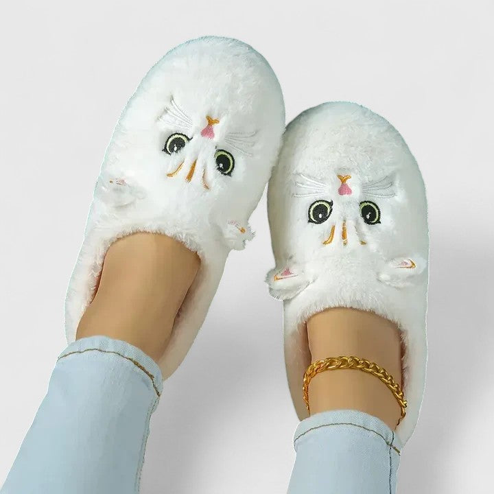 Women's Cat Face Cozy Slippers - Playful Warmth for Home