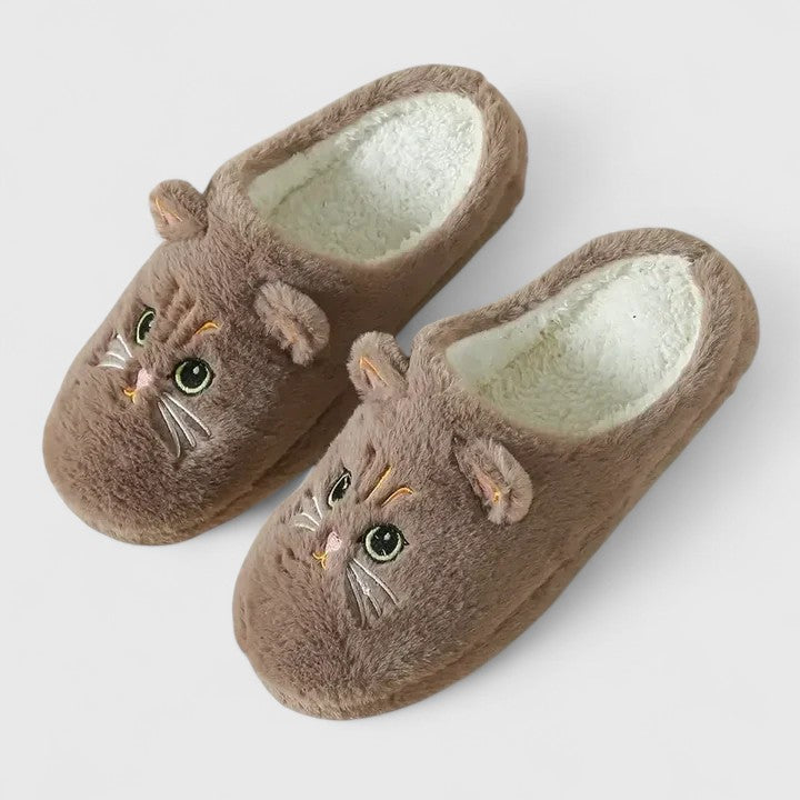 Women's Cat Face Cozy Slippers - Playful Warmth for Home