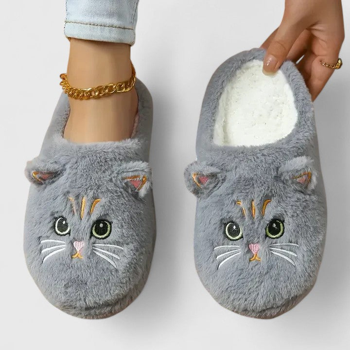 Women's Cat Face Cozy Slippers - Playful Warmth for Home