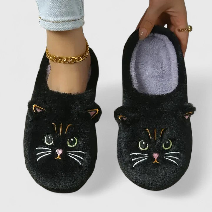 Women's Cat Face Cozy Slippers - Playful Warmth for Home