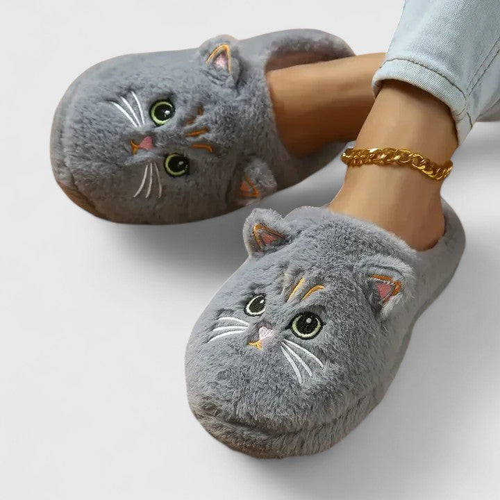 Women's Cat Face Cozy Slippers - Playful Warmth for Home