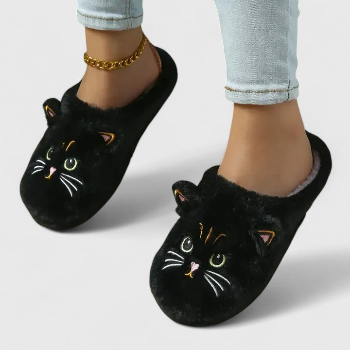 Women's Cat Face Cozy Slippers - Playful Warmth for Home