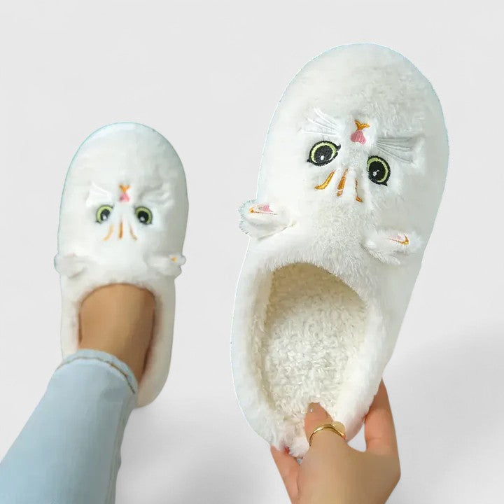 Women's Cat Face Cozy Slippers - Playful Warmth for Home