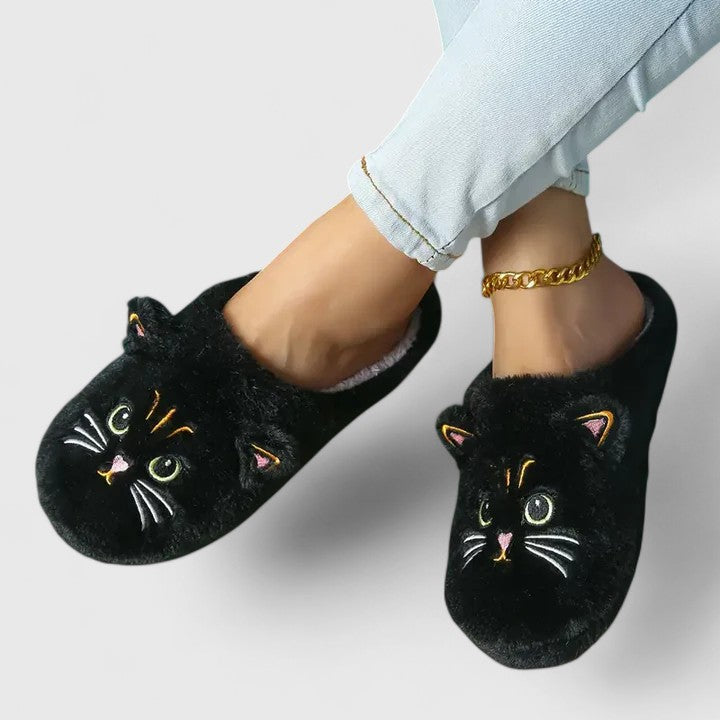 Women's Cat Face Cozy Slippers - Playful Warmth for Home