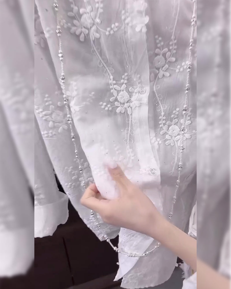 Women's Embroidered Button-Down Shirt - Effortless Elegance
