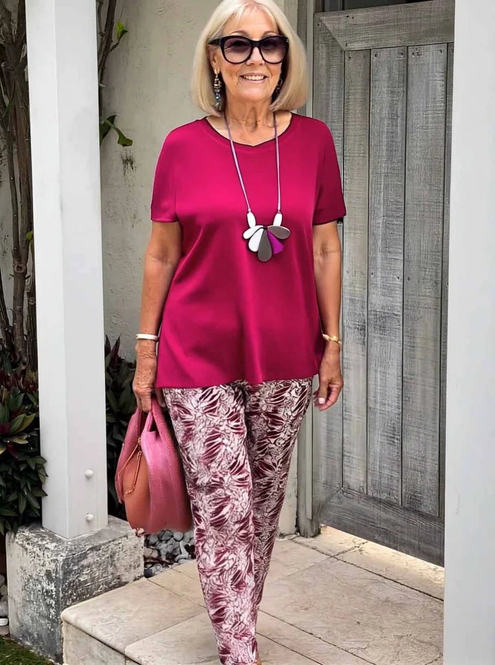 Women's Cotton-Blend Printed Relaxed Fit Outfit Set - Vacation Ready