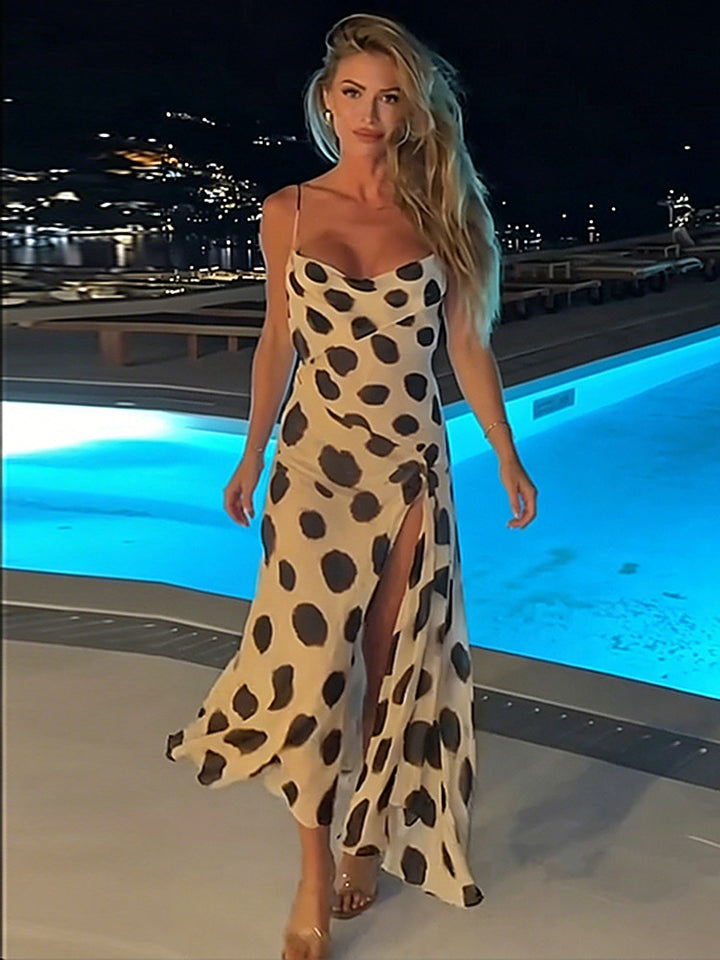 Leopard Print Slit Cami Dress