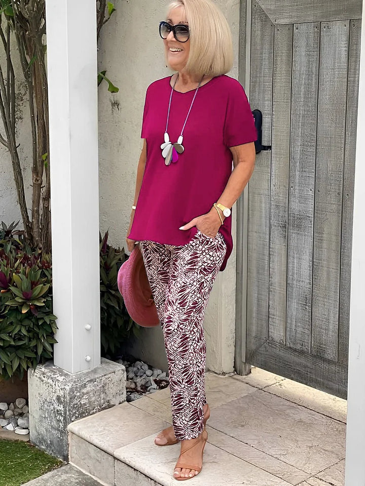 Women's Cotton-Blend Printed Relaxed Fit Outfit Set - Vacation Ready