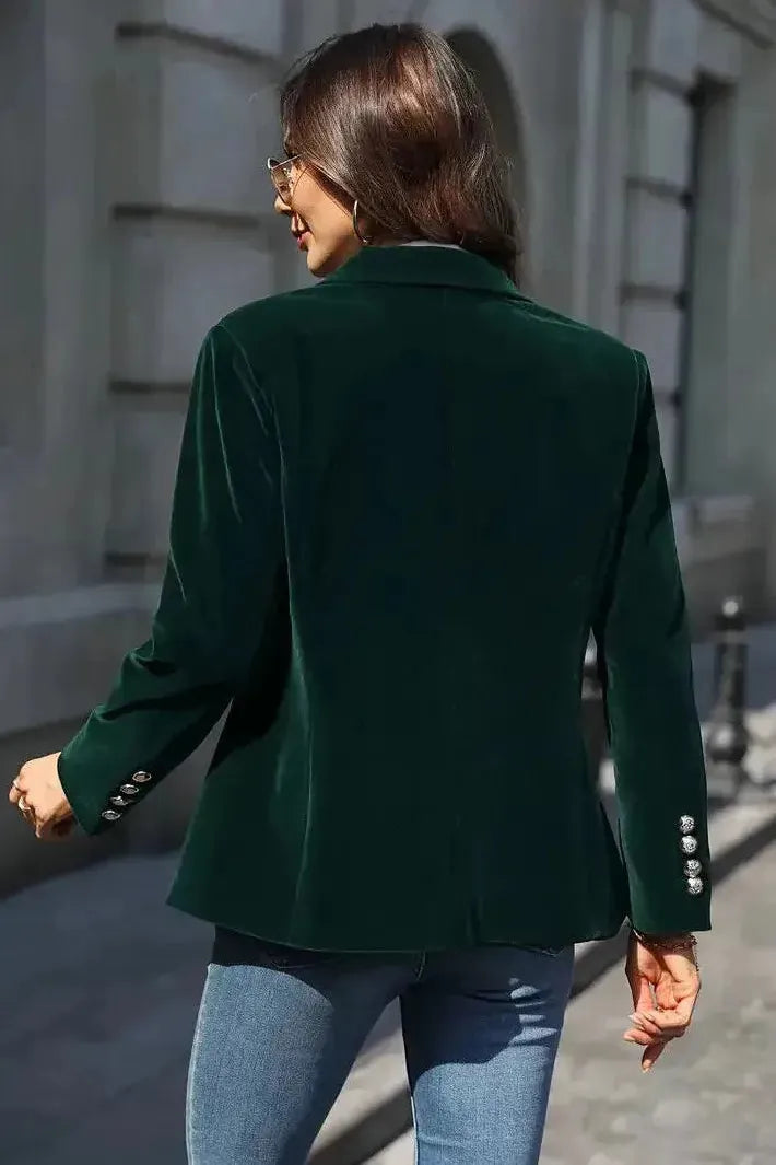 Women's Tailored Blazer with Gold Buttons - Effortless Elegance