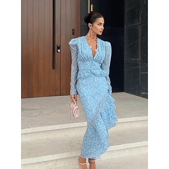 Korean Elegant High-End Ruffle-Trim Dress