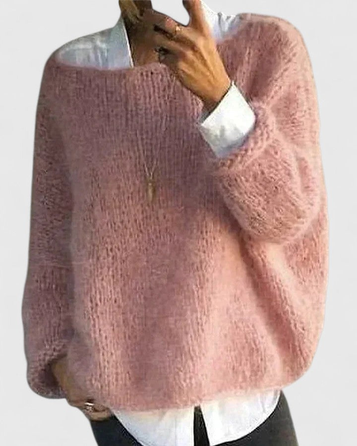 Women's Fuzzy Knit Pullover Sweater - Cozy Layering Essential