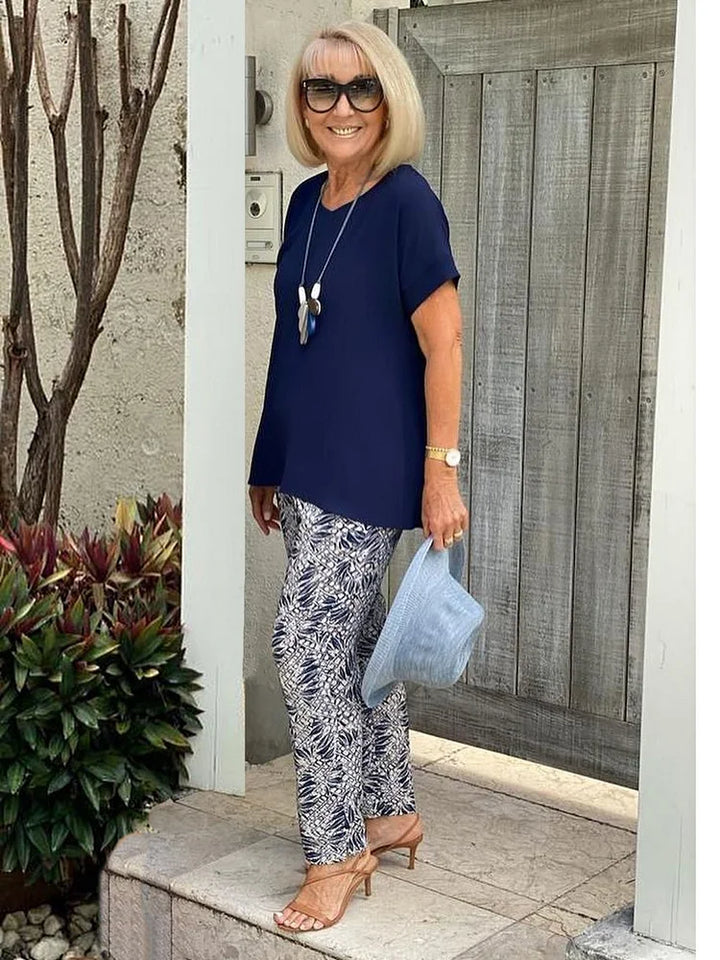 Women's Cotton-Blend Printed Relaxed Fit Outfit Set - Vacation Ready