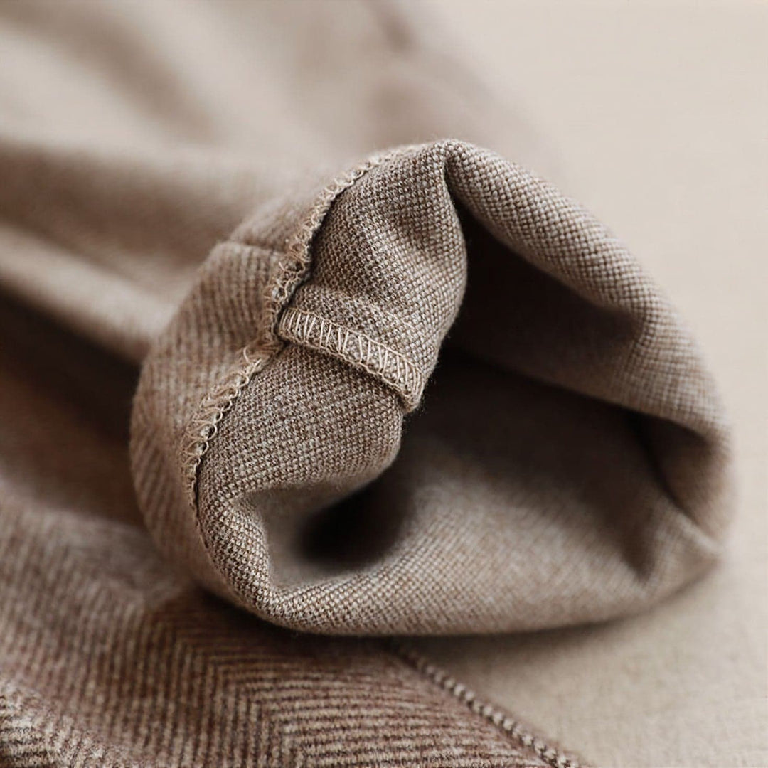Women's Pleated Pants - Elegant Herringbone for Effortless Style