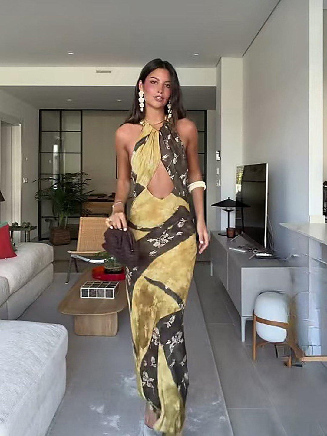 French Cutout Tie-Neck Halter Dress