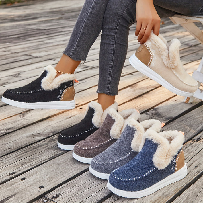 Women's Leather Plush-Lined Boots - Cozy Comfort All Day