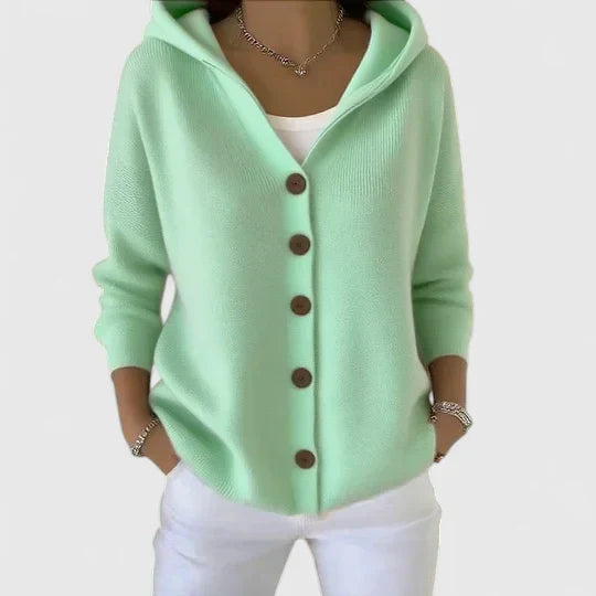 Women's Button-Up Hooded Cardigan - Cozy Layering Piece