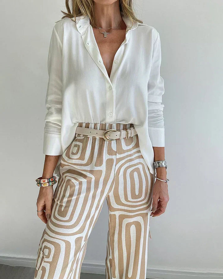 Women's Geometric Print Two-Piece Set - Effortless Elegance