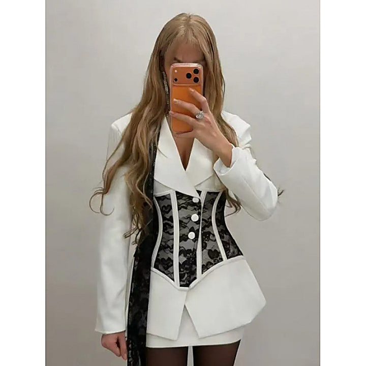 French Chic Lace Lapel Jacket + Midi Skirt Set