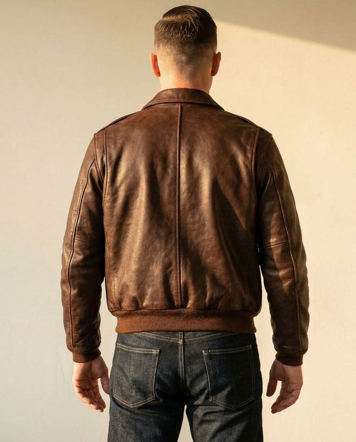 Men's Leather Aviator Jacket – Classic Biker Outerwear