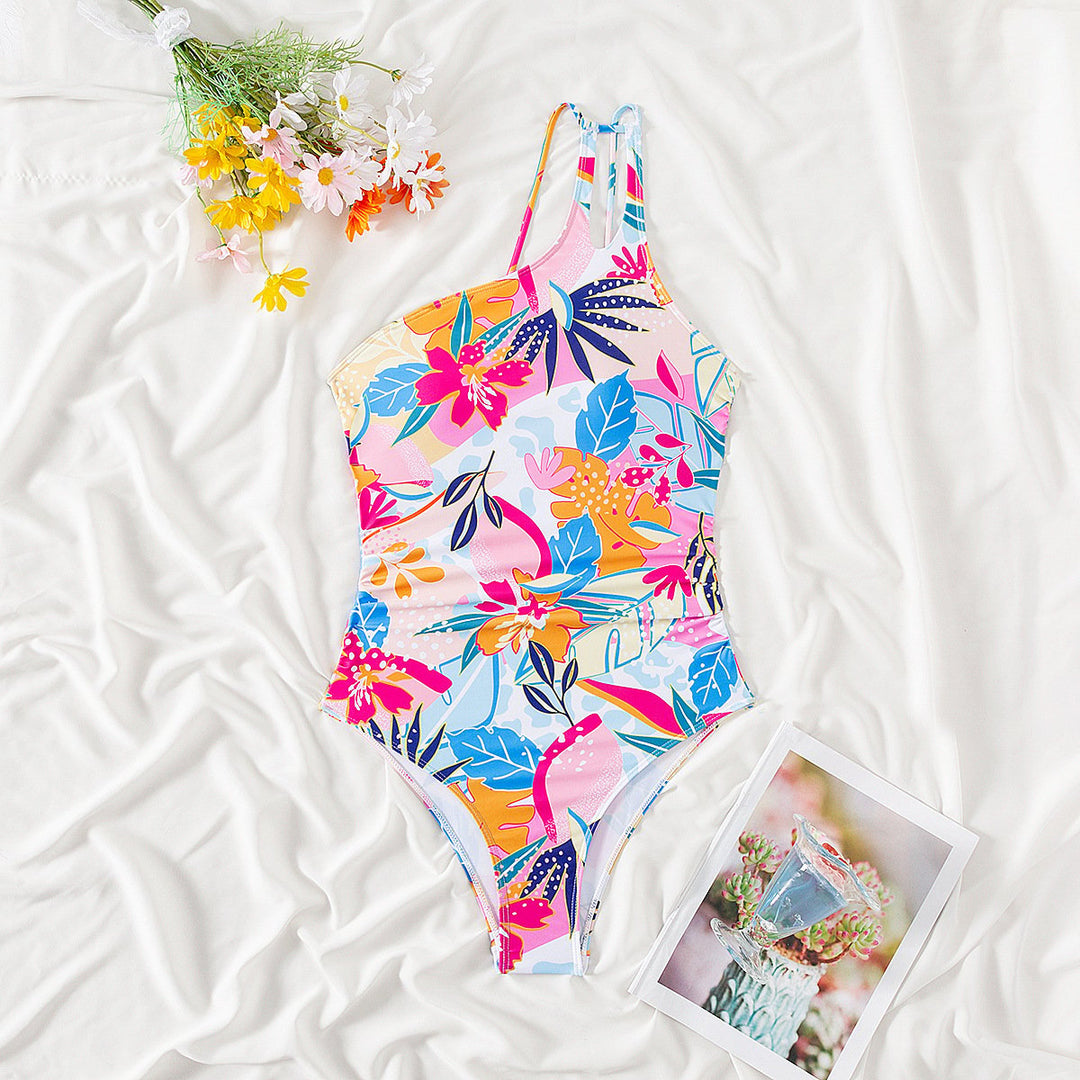Women's One Shoulder One Piece Swimsuit - Asymmetric & Contouring