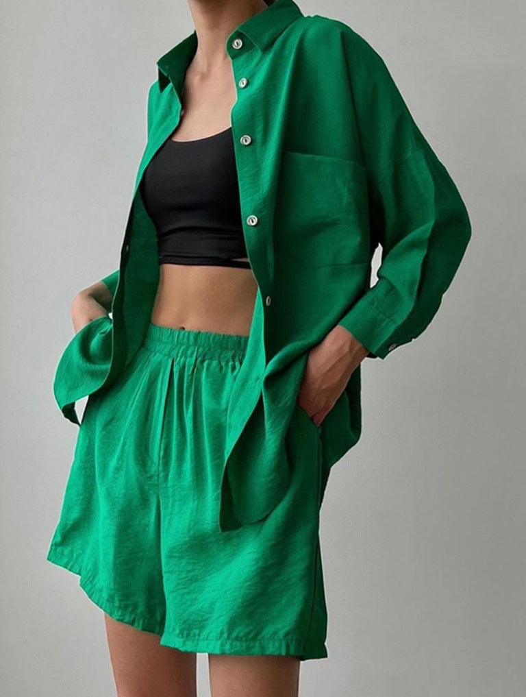 Women's Oversized Button-Up and Shorts Two-Piece Set - Casual Chic